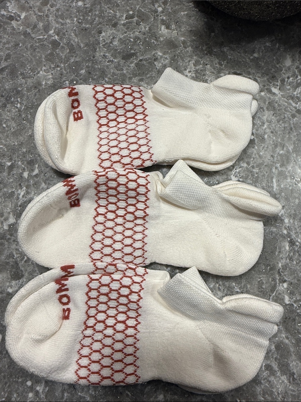 Bombay 3 pair Low-Cut White Ankle Socks with Red Honeycomb Accent